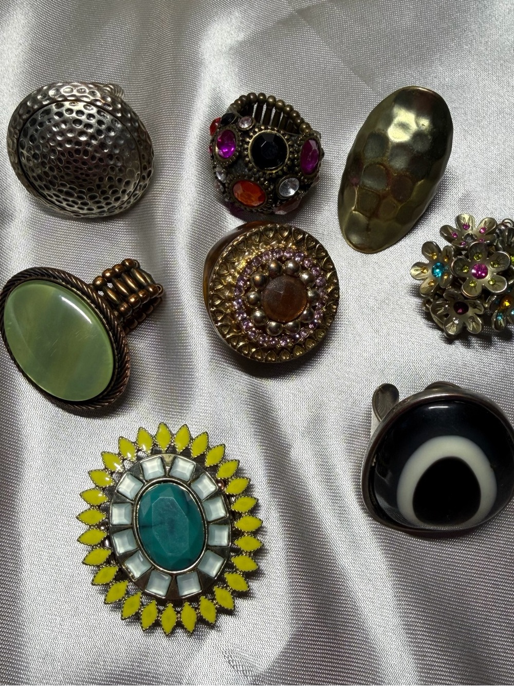 Boho Statement Ring Lot - 8pc Mixed Adjustable & Stretch Rings